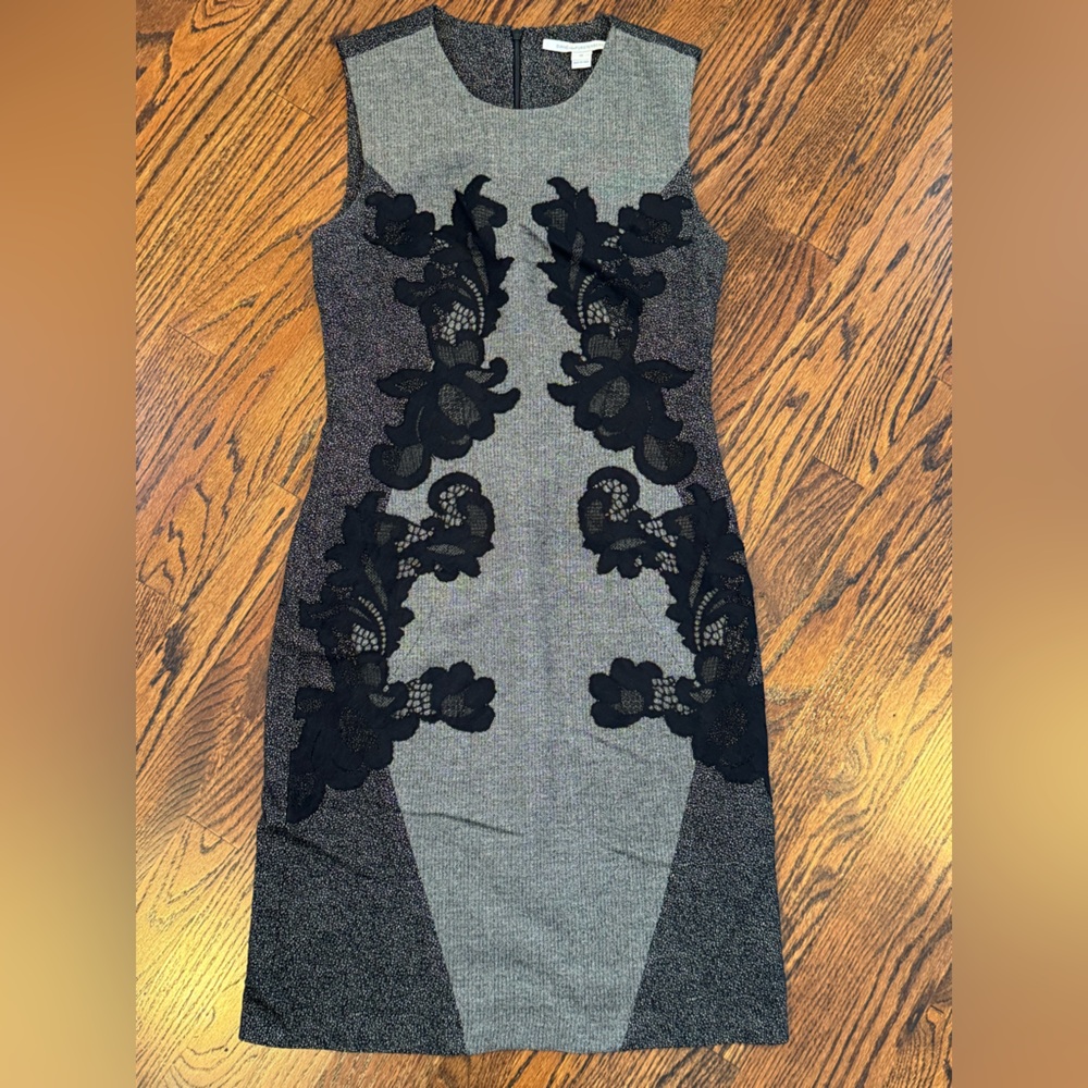 Women’s Diane Von Furstenberg gray and black wool sleeveless dress size 10